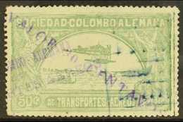 SCADTA 1921 30c On 50c Dull Green Surcharge In Violet, Scott C20 (SG 7, Michel 8 II), Fine Used, Expertized A.Brun, Fres - Colombia