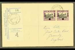 1940 3d On 1½d Black And Purple, SG 130, Horizontal Pair On Neat 1941 "Wells" Envelope Registered MAUKE To England. For  - Cookeilanden