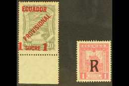 SCADTA AIR ISSUES 1928 "Provisional" 1s On 20s Grey (Scott C3, Mi 3), Plus 1929 Air Post Registration 1s (Scott CF2, Mi  - Ecuador