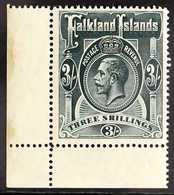 1912-20 3s Slate-green, Wmk Mult. Crown CA, SG 66, Never Hinged Mint, Corner Marginal Example. For More Images, Please V - Falkland Islands