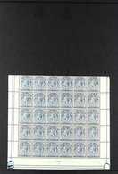 1921-28 2½d Deep Steel-blue, Wmk Mult Script CA, SG 76b, Magnificent Lower Half-sheet Of 30 Showing Plate Screw Head Mar - Falkland