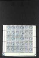 1921-28 2½d Deep Steel-blue, Wmk Mult Script CA, SG 76b, Magnificent Lower Half-sheet Of 30 Showing Plate Screw Head Mar - Falkland Islands