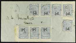 1892 (1 Nov) Env To Suva Bearing EIGHT (single, 2 Pairs, Corner Strip 3) Examples Of The ½d On 1d Dull Blue (SG 72) Tied - Fiji (...-1970)