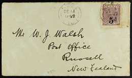 1892 (14 Dec) Env To Russell, New Zealand Bearing 5d On 4d Dull Purple (SG 73a) Tied Suva Cds With Another Alongside, Ne - Fiji (...-1970)