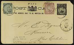 1897 (26 Oct) 1d Black Postal Stationery Card To New Caledonia Uprated With ½d & 1d Stamp All LEVUKA Cds's, Suva Transit - Fidschi-Inseln (...-1970)