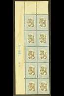 1917-30 3m Black & Pale Blue Lion (SG 210, Facit 106, Michel 91 A), Fine Mint Upper Left Corner PLATE & DATE BLOCK Of 10 - Andere & Zonder Classificatie