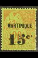 MARTINIQUE 1888-91 15c On 20c Red On Green Surcharge With POINT APRES "C" PLUS HAUT (stop After "c" Raised) Variety, Mau - Sonstige & Ohne Zuordnung