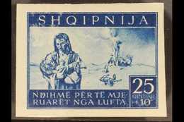 ALBANIA 1944 25q+10q Blue War Refugees Fund IMPERF, Michel 18 U, Fine Mint Almost Never Hinged, Fresh. For More Images,  - Other & Unclassified