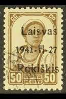 ROKISKIS (RAKISCHKI) 1941 50k Bright Brown With Black Type III Overprint, Michel 6a III, Very Fine Used. For More Images - Otros & Sin Clasificación