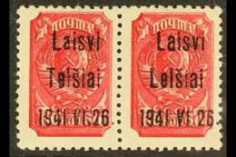 TELSIAI (TELSCHEN) 1941 60k Lilac- Red With Type III Overprint Horizontal Pair, One With "L" FOR "T" On 2nd Line Error,  - Andere & Zonder Classificatie