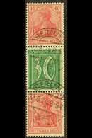 1921 40pf+30pf+40pf Germania & Numerals Vertical SE-TENANT STRIP Of 3, Michel S 30, Very Fine Cds Used, Fresh & Scarce,  - Other & Unclassified