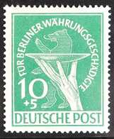 1949 10pf Green, Berlin Relief Fund, PLATE FLAW - Green Dot On Right Of The Wrist, Mi 68 II, Never Hinged Mint. For More - Other & Unclassified