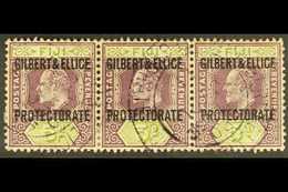 1911 5d Purple And Olive, Overprinted, SG 5, Horizontal Strip Of 3 Used With Neat Protectorate Cds Cancels. For More Ima - Islas Gilbert Y Ellice (...-1979)