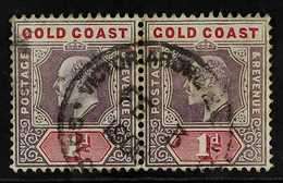 1902 1d Dull Purple & Carmine With DAMAGED FRAME AND CROWN (SPAVEN FLAW) Variety, SG 39a, Fine Used In Horizontal PAIR W - Costa De Oro (...-1957)