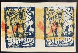 GILAN REBELLION 1920 6ch Blue, Red & Yellow Mirza Kuchik Khan Local Issue Without Handstamp Horizontal IMPERF PAIR With  - Iran