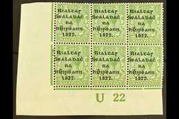 1922 Thom Wide Setting ½d Green, Lower Left Corner "U22" Plate Block Of Six, Showing Guide Blocks To Lower Left Stamp (H - Sonstige & Ohne Zuordnung