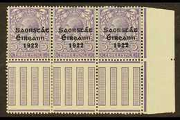 1922-23 VARIETY 3d Bluish Lilac (SG 57) Pane Marginal Corner Strip Of 3, Incorporates "S Over E" Variety, Row 10, Column - Andere & Zonder Classificatie