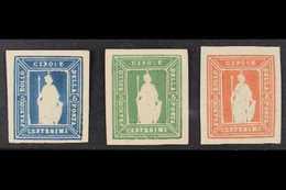 1862 ESSAYS 5c "FRANCOBOLLO DELLA POSTA" Embossed Essays By Therig, In Blue, Green And Rose Each In Colour With White Su - Non Classificati