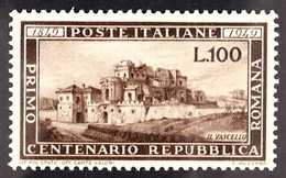 1949 Centenary Of Roman Republic 100L Brown (Sass 600, SG 726), Never Hinged Mint. Superb! For More Images, Please Visit - Non Classificati