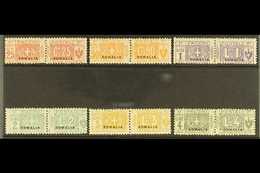 SOMALIA PARCEL POST 1923 "SOMALIA" Overprints Complete Set (Sassone 15/20, SG P32/37), Fine Mint Horizontal Pairs, 50c,  - Andere & Zonder Classificatie