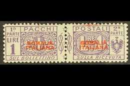 SOMALIA PARCEL POST 1926-31 1L Violet Unissued Overprint In Red, Sassone 48 (see Note After SG P92), Never Hinged Mint H - Andere & Zonder Classificatie