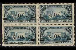 1926 7p 50 On 2p 50 Light Blue, Variety "surcharge Inverted", SG 100a, Mint Block Of 4, 2 Stamps Thinned. (4 Stamps) For - Libano