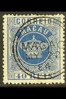 1884 40r Deep Blue, "Crown", Perf 13½, SG 14, Very Fine Used. For More Images, Please Visit Http://www.sandafayre.com/it - Otros & Sin Clasificación