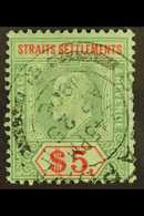 1906 $5 Green And Red On Green, Ed VII, SG 167, Very Fine Used. For More Images, Please Visit Http://www.sandafayre.com/ - Straits Settlements