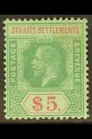 1912-23 $5 Green And Red On Green, SG 212a, Fine Mint. For More Images, Please Visit Http://www.sandafayre.com/itemdetai - Straits Settlements