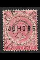 JOHORE 1884 2c Pale Rose Opt Type 3, SG 3, Very Fine Used. For More Images, Please Visit Http://www.sandafayre.com/itemd - Other & Unclassified