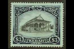 KEDAH 1912 $3 Black And Blue On Blue Council Chamber, SG 13, Very Fine Mint. For More Images, Please Visit Http://www.sa - Sonstige & Ohne Zuordnung