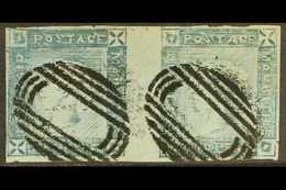 1859 2d Blue "Lapirot" Worn Impression, SG 39, Used HORIZONTAL PAIR From Positions 1 And 2, With 4 Small / Close Margins - Maurice (...-1967)