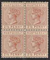 1884-85 2½d Red Brown, Wmk CA, Perf 14, SG 9, Mint Block Of 4 With Evenly Toned Gum (the Lower Pair Never Hinged), Some  - Montserrat