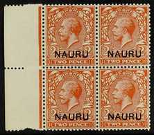 1916 -23 2d Orange Die I, Variety "wmk Inverted And Reversed", SG 4y, Very Fine Never Hinged Marginal Mint Block Of 4. F - Nauru