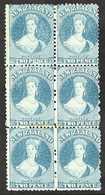 1864 2d Blue, Plate II, Wmk Large Star, Perf 12½, SG 115, Mint Block Of 6 (2 X 3) With Small Stain Between 3rd & 5th Sta - Altri & Non Classificati