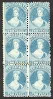 1864 2d Blue, Plate II, Wmk Large Star, Perf 12½, SG 115, Mint Block Of 6 (2 X 3) With Small Stain Between 3rd & 5th Sta - Otros & Sin Clasificación