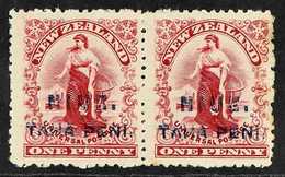 1902 (May) 1d Carmine Perf 14 With SURCHARGE DOUBLE (SG 9a), Mint Pair, The Right Side Stamp With A Few Mild Tone Spots  - Niue