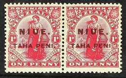 1917 1d Carmine Dominion, Horizontal Pair, One With No Stop After Pene, SG 21a, Fine Never Hinged Mint, A Rare Piece In  - Niue