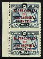 1935 2½d Dull And Deep Blue Silver Jubilee, SG 70, Left Marginal Vertical Pair, Imperforate Horizontally, Very Fine Mint - Niue