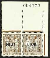 1941 2s.6d Deep Brown Postal Fiscal, Single Line Watermark With Type 17 Thin Overprint, SG 79, Never Hinged Mint Upper R - Niue