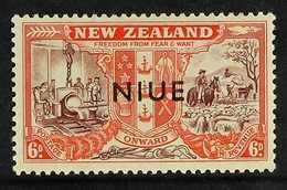 1946 6d Chocolate And Vermilion Peace, Overprint Double, One Albino, SG 100a, Fine Mint. For More Images, Please Visit H - Niue