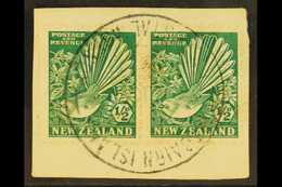 1935 ½d Bright Green Fantail, Horiz Pair Tied To A Piece By Full "PITCAIRN ISLAND" Cancel (date Not Readable), SG Z22.   - Pitcairneilanden