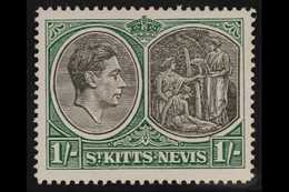 1938-50 1s Black & Green Ordinary Paper Perf 14 BREAK IN VALUE TABLET FRAME Variety, SG 75ba, Very Fine Mint, Very Fresh - St.Kitts And Nevis ( 1983-...)