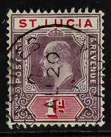 1904-10 1d Dull Purple & Carmine Chalky Paper With DAMAGED FRAME AND CROWN (SPAVEN FLAW) Variety, SG 66ba, Very Fine Cds - St.Lucia (...-1978)
