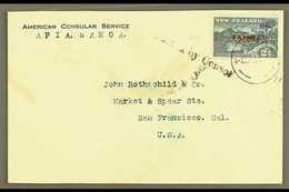 1914-15 2½d Deep Blue, SG 118, Used On "American Consular Service" Envelope To USA, "Passed By Censor" Single Line Cache - Samoa