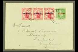 1922 Small, Plain Cover To England, Sent 3½d Rate, Franked 1d In A Strip Of 3 & KGV ½d , SG 116, 134, Apia 14.11.22 Post - Samoa