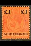 1914 £1 Purple And Black On Red, Geo V, SG 38, Fine Mint. For More Images, Please Visit Http://www.sandafayre.com/itemde - British Solomon Islands (...-1978)