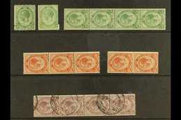 1913-24 Coil Stamps Range Incl. ½d With Perf Hole At Side, Miscut Example, Never Hinged Mint Strip Of 4, 1½d Strip Of 3, - Unclassified