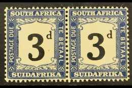 POSTAGE DUES 1927-8 3d Black & Blue, Horizontal Pair With WARPED "3" VARIETY, SG D20, Fine Mint. For More Images, Please - Non Classés