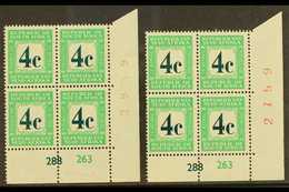 POSTAGE DUES 1961-9 4c Deep Myrtle-green & Light Emerald, Cylinder Blocks Of 4 Of Each Language Setting, SG D54, 54a, Ne - Non Classés